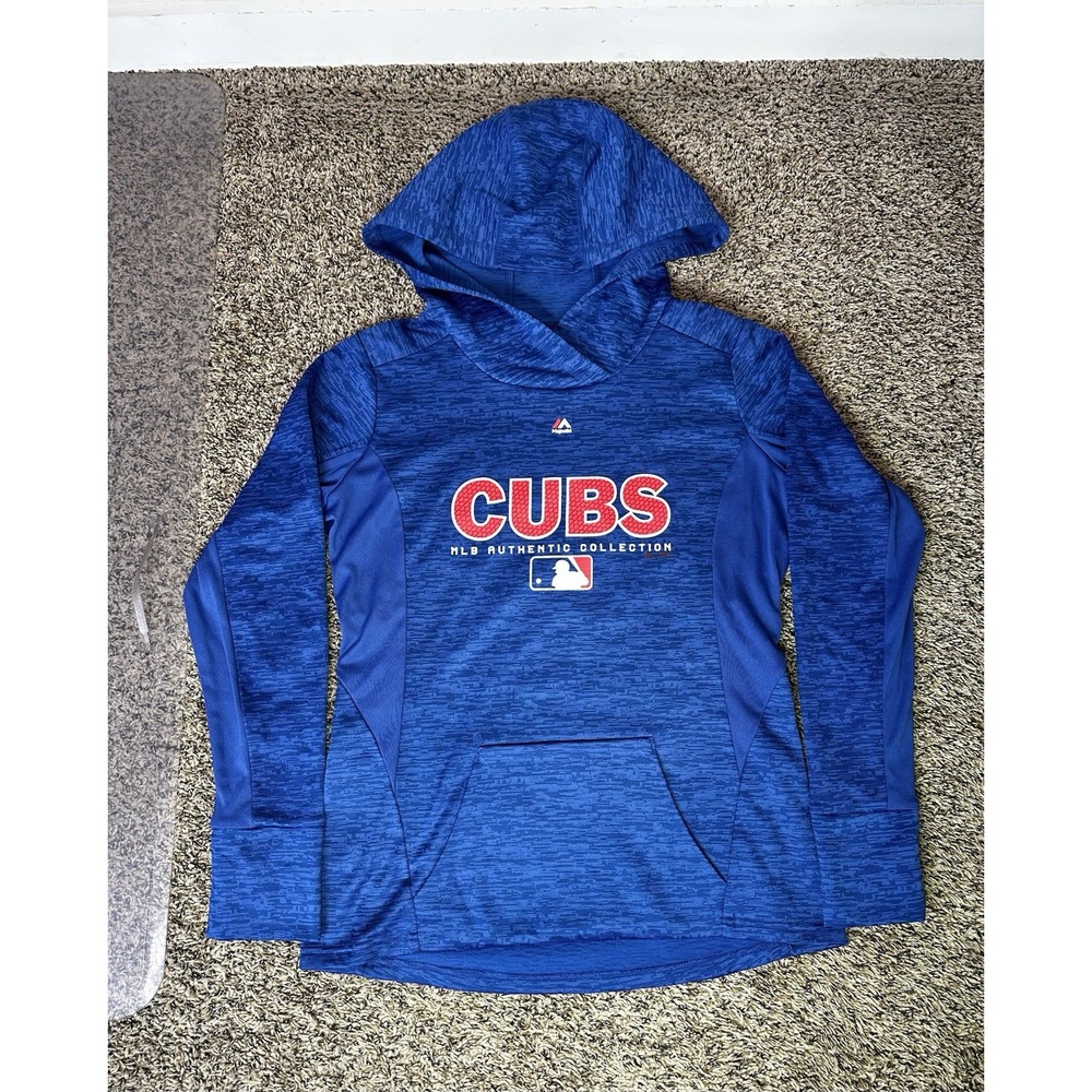 Chicago Cubs Hoodie Mens Medium Majestic MLB Baseball Pullover Blue
